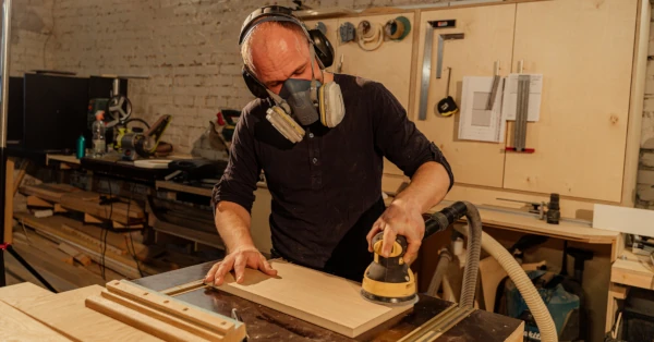 un homme utilise une ponceuse aspirante pour poncer sans poussière